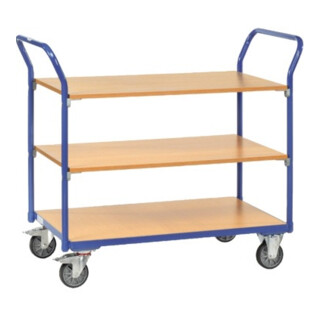 fetra chariot à plateaux 1802, charge 200kg pneus TPE, 3 plateaux, 2 poignées de poussée