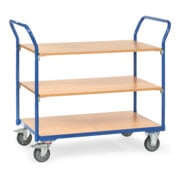 fetra chariot à plateaux 1802, charge 200kg pneus TPE, 3 plateaux, 2 poignées de poussée-2