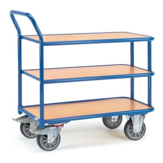 fetra chariot à plateaux 2610, charge 400kg pneus TPE, 3 plateaux, 1 barre de poussée