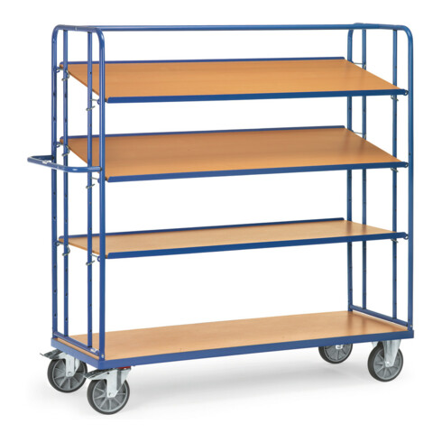 fetra Chariot à plateaux avec 4 plateaux, charge max. 500kg, pneus TPE, plateaux inclinables