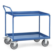 Chariot de table à plateaux avec 2 étagères en tôle, poignée verticale, pneus TPE