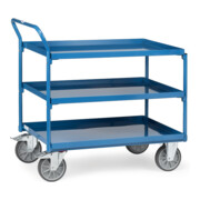 fetra Chariot de table avec plateaux à 3 étagères en tôle, poignée verticale, pneus TPE