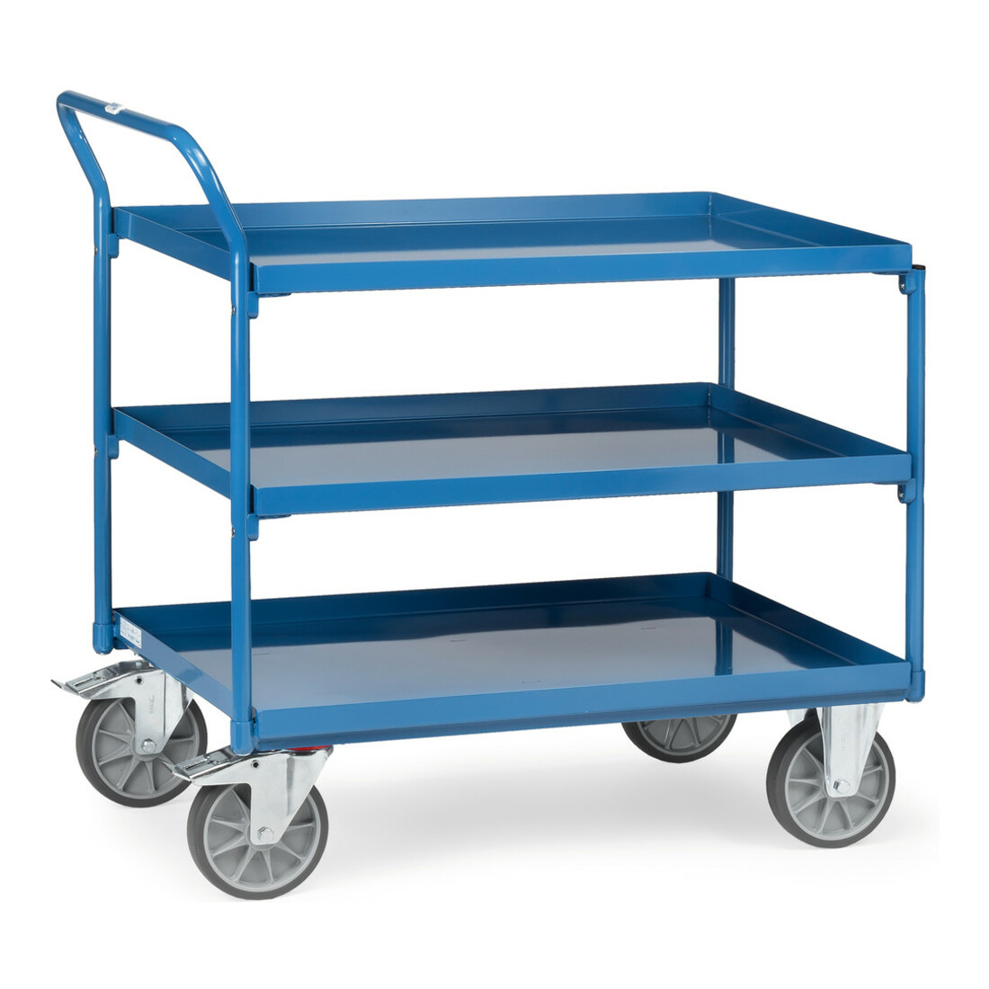fetra Chariot de table avec plateaux à 3 étagères en tôle, poignée verticale, pneus TPE