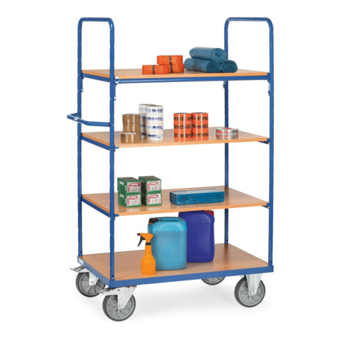 fetra Chariot à plateaux, charge max. 600kg, pneus TPE, 1 plateau fixe et 3 plateaux