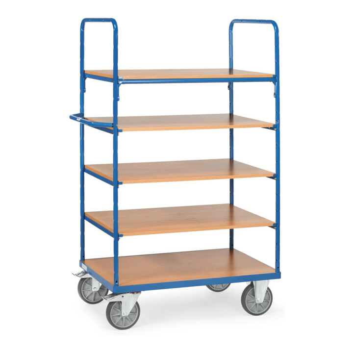 fetra Chariot à plateaux 8342, capacité 600kg, pneus TPE, 1 plateau fixe et 4 étagères