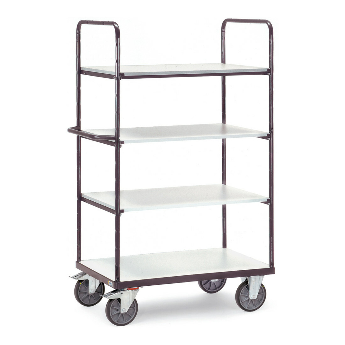 fetra Chariot à étagères ESD jusqu'à 600 kg, avec 4 étagères, version conductrice d'électricité, hauteur 1800 mm, pneus TPE ESD