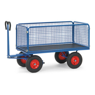 chariot à plate-forme manuelle fetra, au choix avec pneus ou caoutchouc plein, parois de 600 mm de haut
