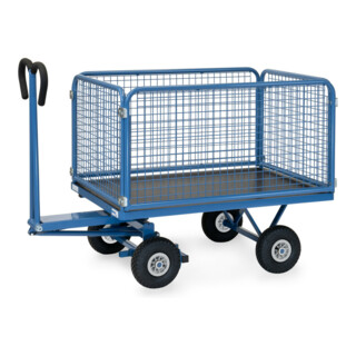 chariot à plate-forme manuelle fetra, au choix avec pneus ou caoutchouc plein, parois de 600 mm de haut