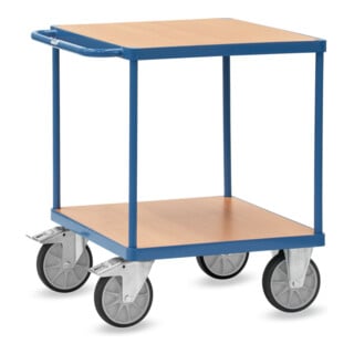 fetra Chariot de table 2497 bleu, revêtement poudre, panneau en bois décor hêtre