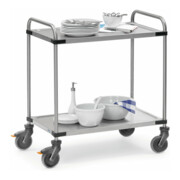 chariot fetra en acier inoxydable 120 kg, avec barre de poussée tubulaire et 2 étagères-2