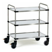 chariot fetra en acier inoxydable 150 kg, avec barre de poussée tubulaire et 3 étagères-2