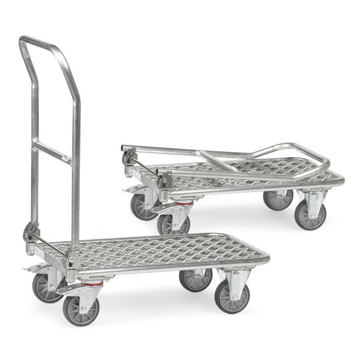 fetra Chariot pliant KW 2 alu, capacité de charge 200kg, pneus TPE, barre de poussée rabattable