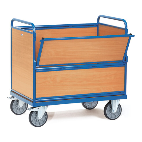 chariot à caisse en bois fetra 600 kg, avec parois et plancher en bois, pneus TPE