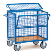 fetra Chariot pour boîtes en fil métallique 600 kg, avec grillage métallique 50 x 50 x 4 mm, avec couvercle, pneus TPE