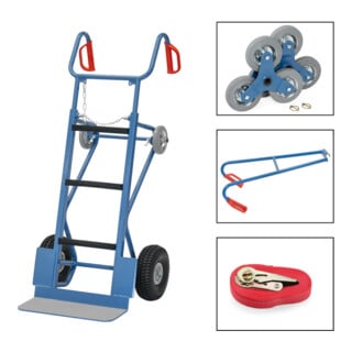 fetra Diable pour appareils 11050 - capacité de charge 400kg pelle 19x55cm équipement complet avec étoiles d'escalier, longeron et sangle de serrage