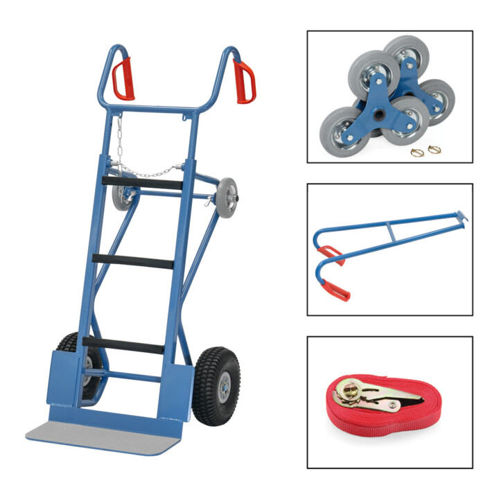 fetra Diable pour appareils 11050 - capacité de charge 400kg pelle 19x55cm équipement complet avec étoiles d'escalier, longeron et sangle de serrage