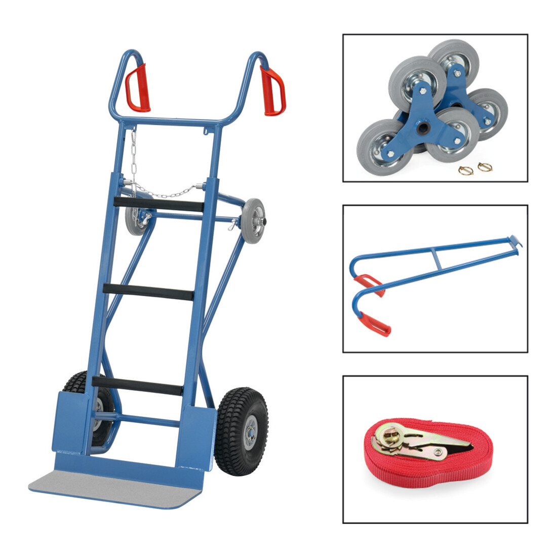 fetra Diable pour appareils 11050 - capacité de charge 400kg pelle 19x55cm équipement complet avec étoiles d'escalier, longeron et sangle de serrage