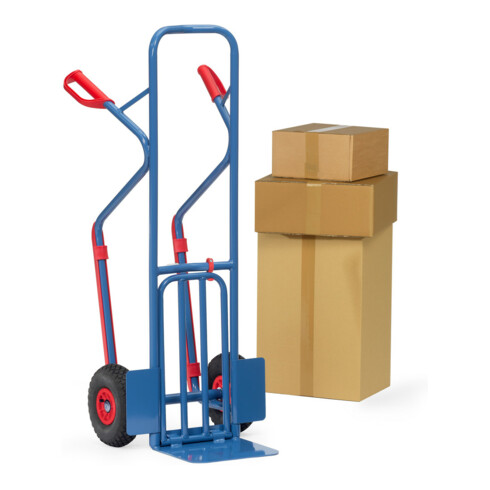 fetra Camion de transport de colis 300 kg de capacité de charge, hauteur 1300 mm, patins en plastique, tôle d'acier et pelle pliante