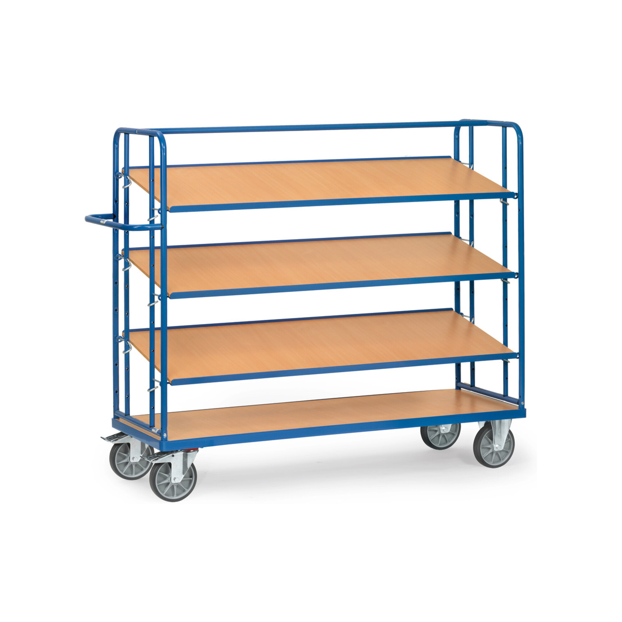 fetra Etagenwagen 4255 mit 4 Böden, Tragkraft 500kg, TPE-Reifen, Böden neigbar