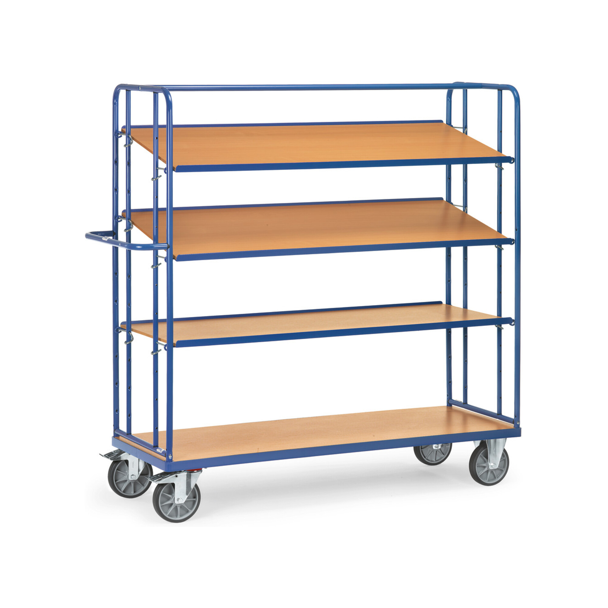 fetra Etagenwagen 4396 mit 4 Böden, Tragkraft 500kg, TPE-Reifen, Böden neigbar