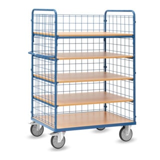 fetra Etagenwagen 8453-1 blau pulverbeschichtet mit Holzwerkstoff-Einlegeböden