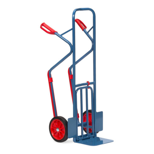 fetra Paketkarre 300 kg Tragkraft, Höhe 1300 mm, Kunststoff-Gleitkufen, Stahlblech- und Klappschaufel