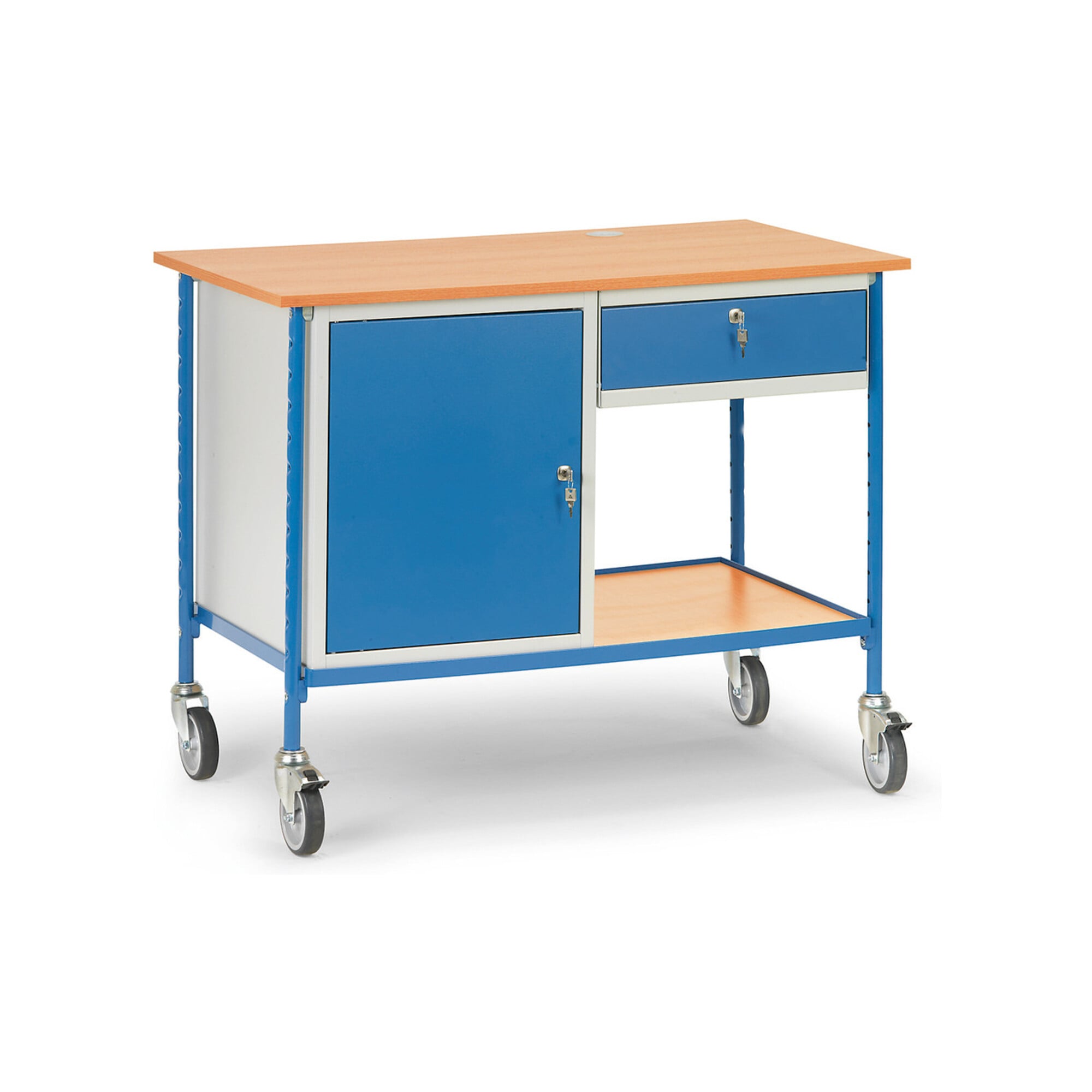 fetra Rolltisch 5866 mit verschl. Stahlschrank und verschl. Schublade