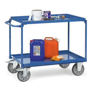 fetra Chariot de table avec plateaux avec 2 étagères en tôle, poignée horizontale, pneus TPE
