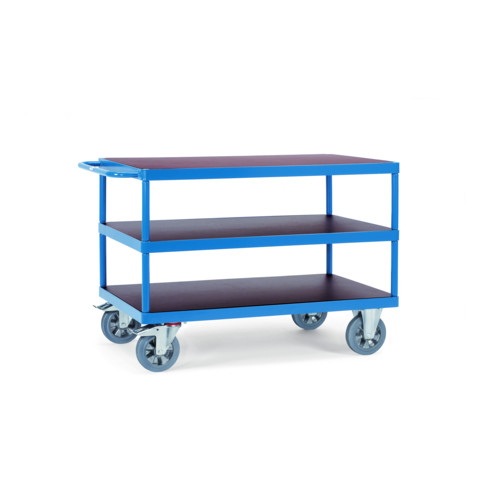 fetra Tischwagen, Tragkraft 1200 kg, mit 3 Böden aus Holz, Elastic-Reifen