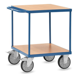fetra Tischwagen 2497 blau pulverbeschichtet Holzwerkstoffplatte Buchendekor