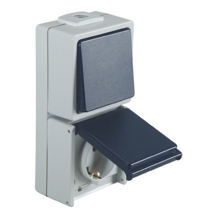 Feuchtraumschalter 250/50V/Hz 10/16 A IP54 m.Steckd.