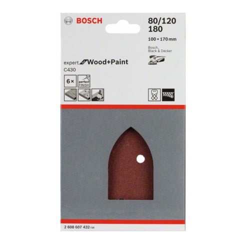 Feuille abrasive Bosch C430 100 x 170 mm 2 x 80 2 x 120 2 x 120 2 x 180 4 trous