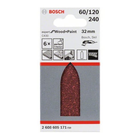 Feuille abrasive Bosch C430 32 mm 60 120 120 240 velcro non perforé