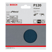 Feuille abrasive Bosch F550, Expert for Metal, 125 mm, 120, non perforée, fixation auto-agrippante, pack de 5-4