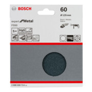 Feuille abrasive Bosch F550, Expert for Metal, 125 mm, 60, non perforée, fixation auto-agrippante, pack de 5-5
