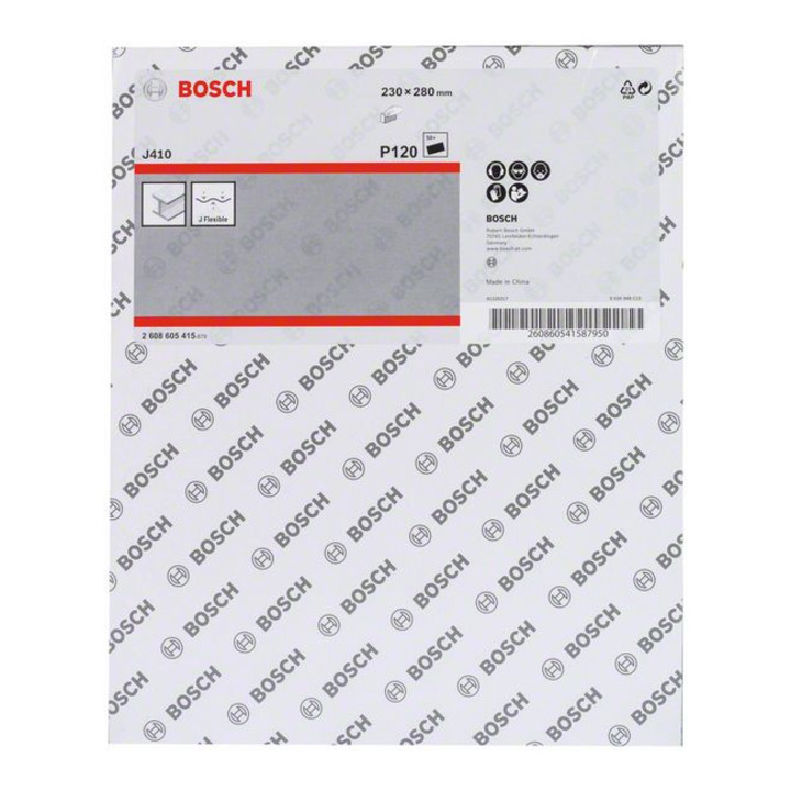 Feuille abrasive Bosch J410, Standard pour le métal, non perforée, 230 x 280 mm, 120