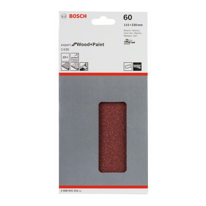 Feuille abrasive C430, pack de 10 115 x 230 mm, 60