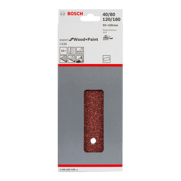 Feuille abrasive C430, pack de 10 93 x 230 mm, 2x40; 3x80; 3x120; 2x180