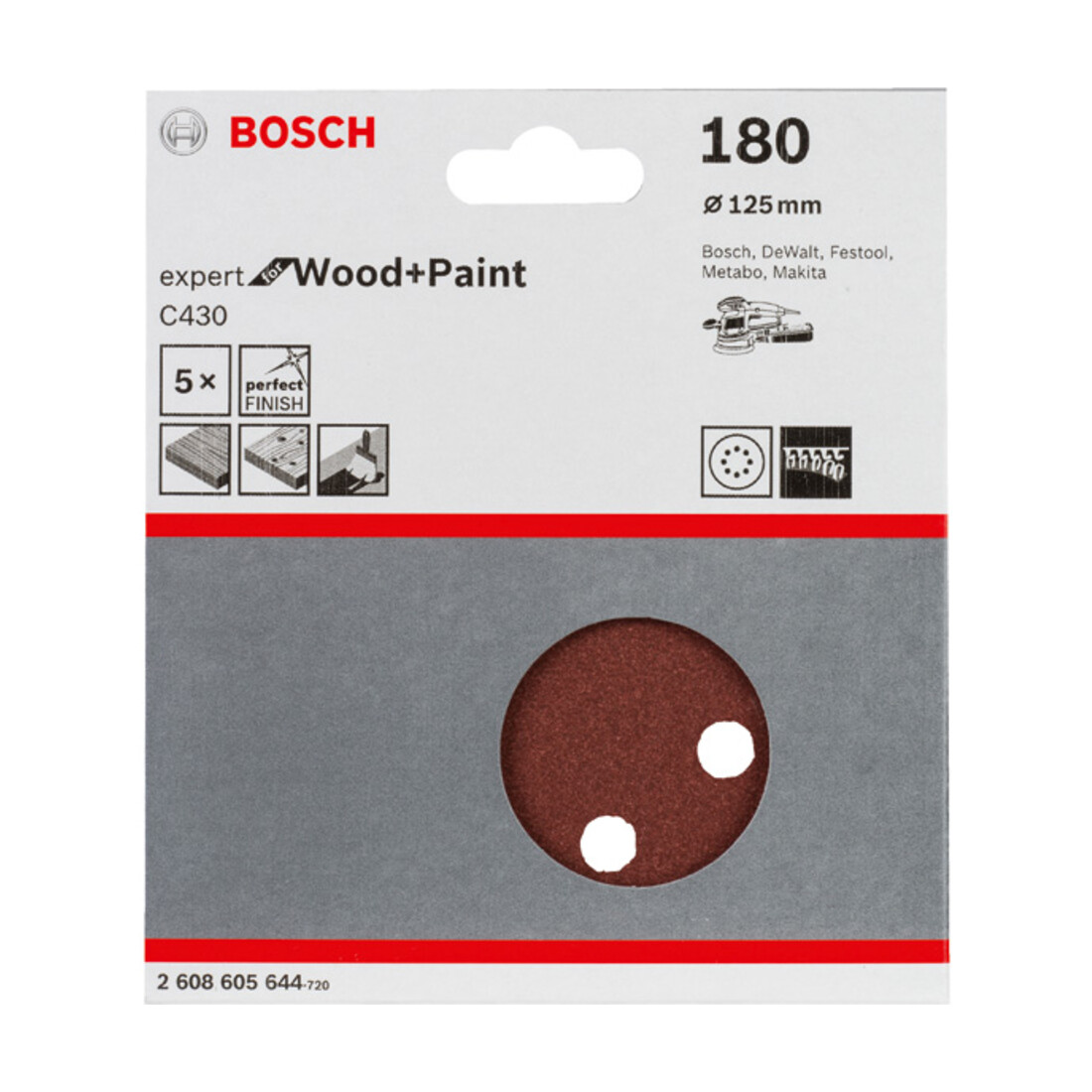 Feuille abrasive C430, pack de 5 125 mm, 180