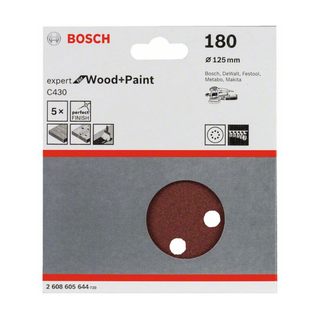 Feuille abrasive C430, pack de 5 125 mm, 180
