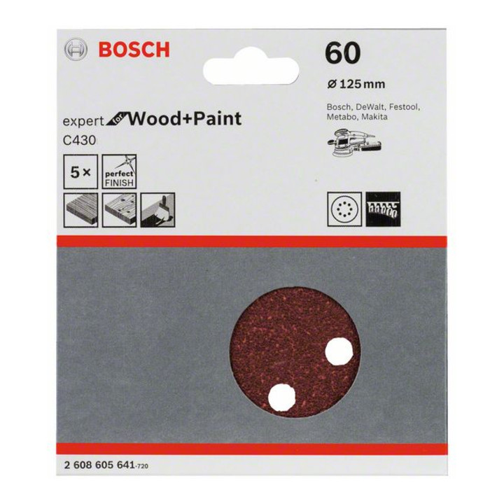 Feuille abrasive C430, pack de 5 125 mm, 60