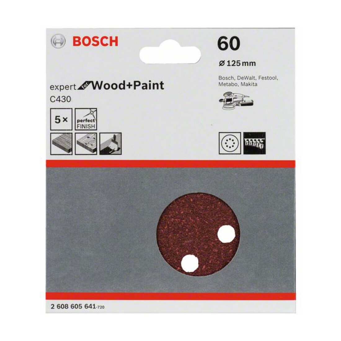 Feuille abrasive C430, pack de 5 125 mm, 60