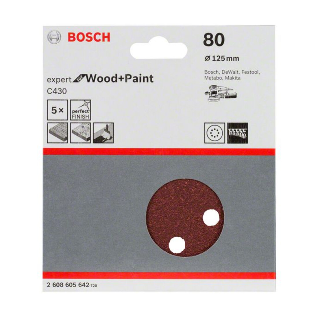 Feuille abrasive C430, pack de 5 125 mm, 80