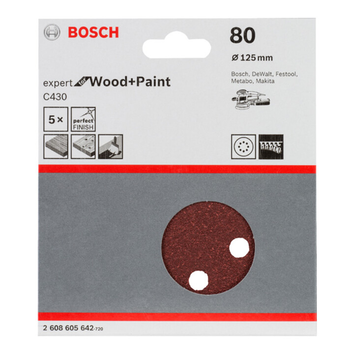 Feuille abrasive C430, pack de 5 125 mm, 80