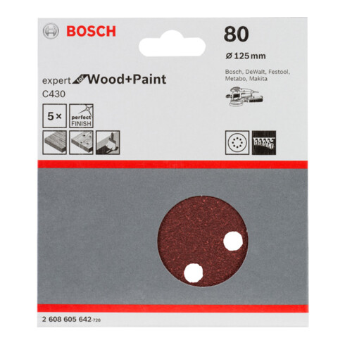 Feuille abrasive C430, pack de 5 125 mm, 80