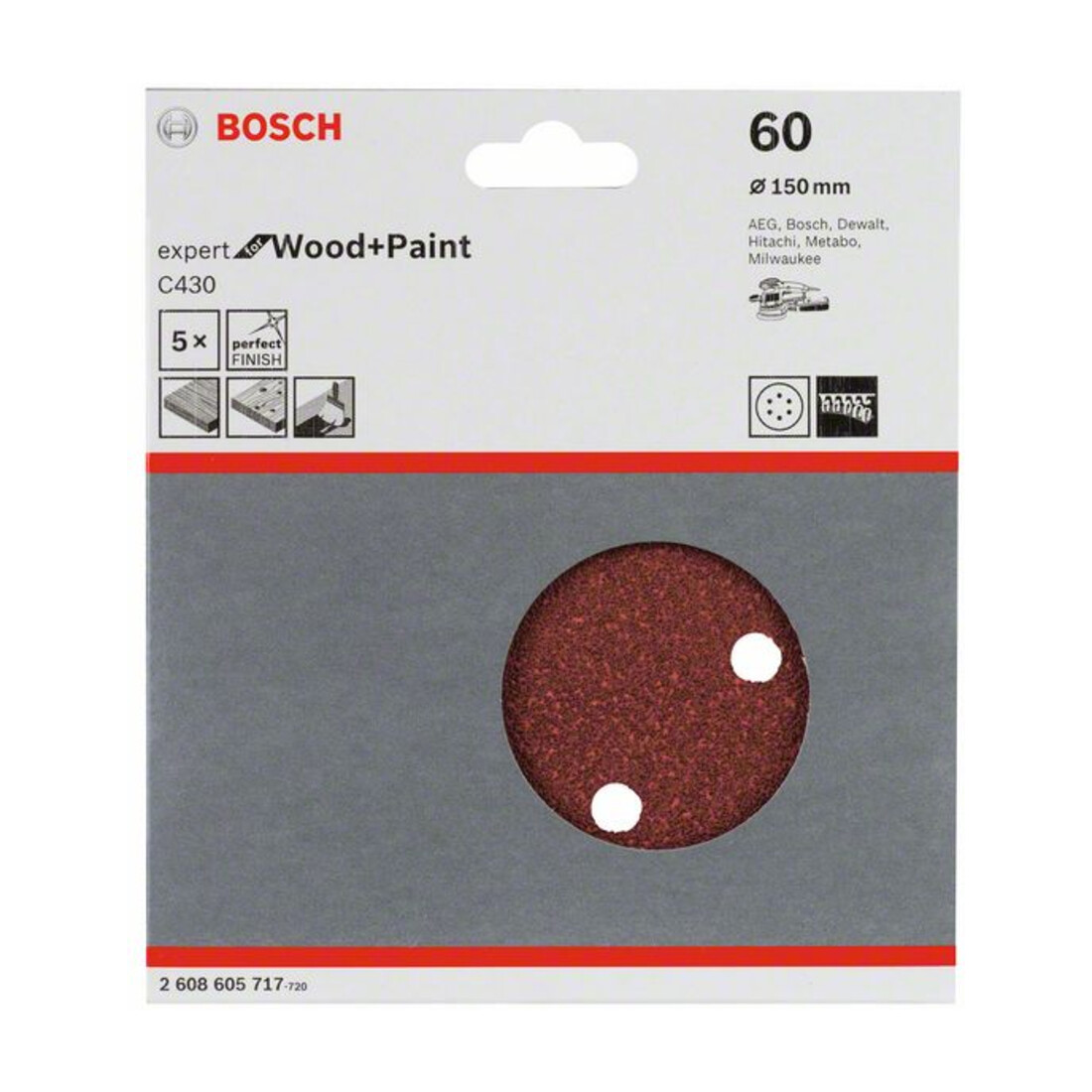 Feuille abrasive C430, pack de 5 150 mm, 60