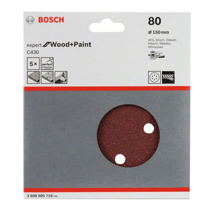 Feuille abrasive C430, pack de 5 150 mm, 80