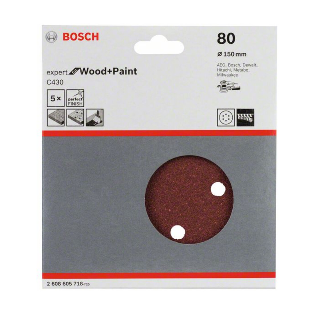 Feuille abrasive C430, pack de 5 150 mm, 80