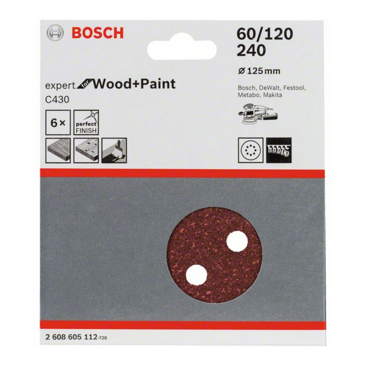 Feuille abrasive C430, pack de 6 125 mm, 60; 120; 240