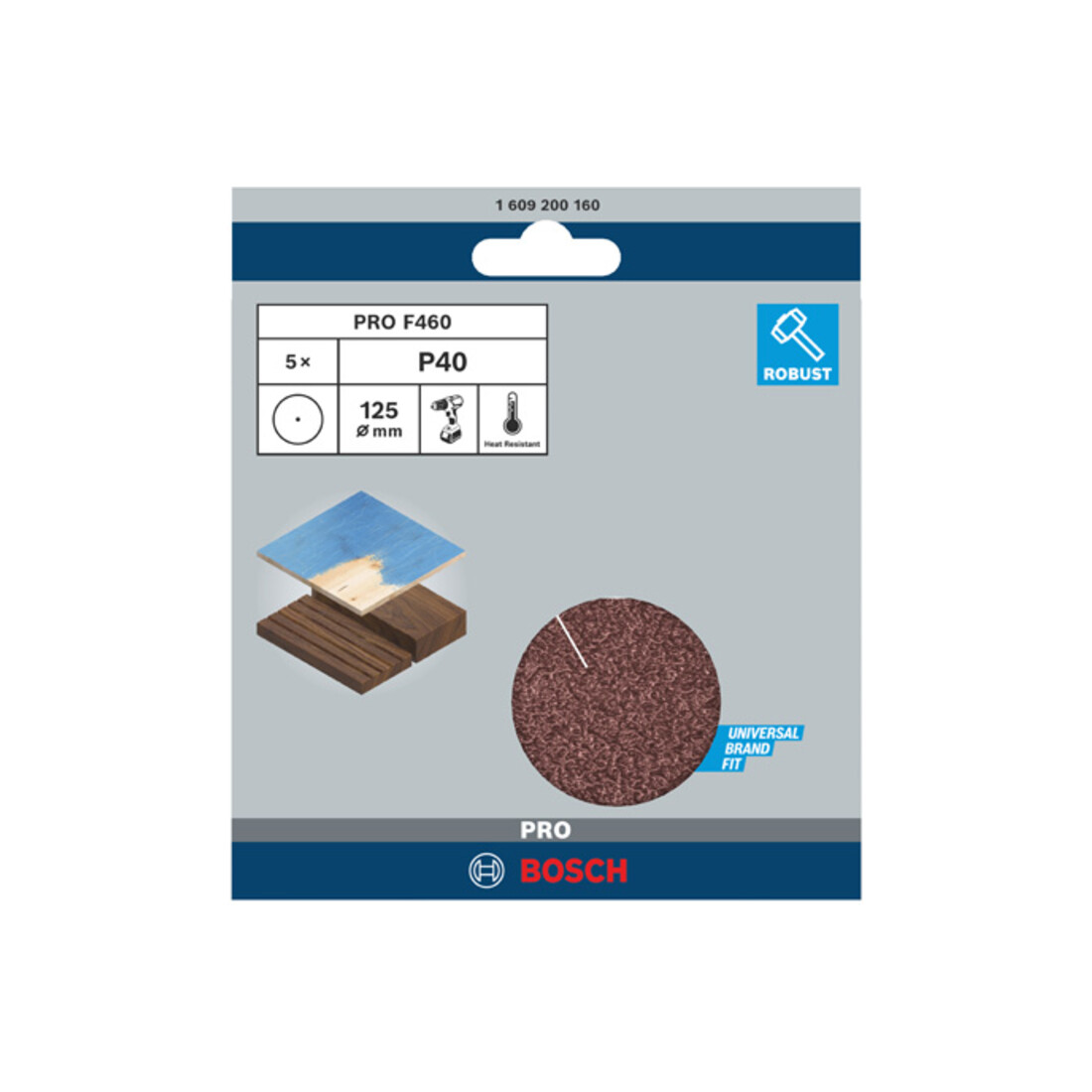 Feuille abrasive F460, kit de 5 pièces 125 mm, 40